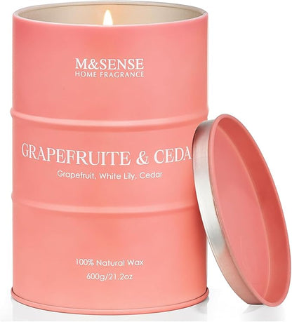 M&SENSE Grapefruit Cedar Scented Candles Large, Natural Soy Candles 21.2oz 120 Hour Slow Burning, Highly Scented Citrus Candles for Bathroom, Fresh Smelling Ordor Elimator Candle for Home