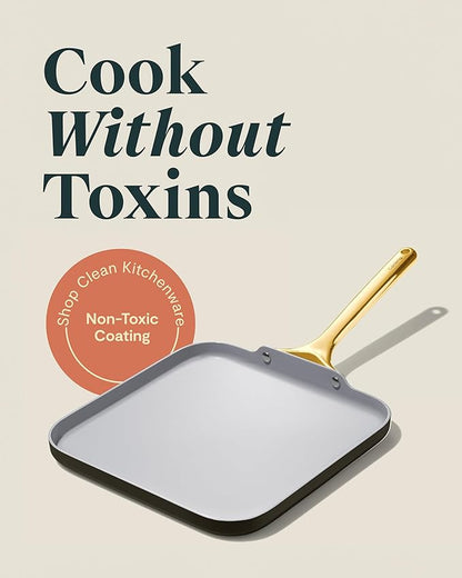 Caraway Square Griddle Pan - 11” Square Pan - Non-Stick Ceramic Coated - Non Toxic, PTFE & PFOA Free - Oven Safe & Compatible with All Stovetops - Black