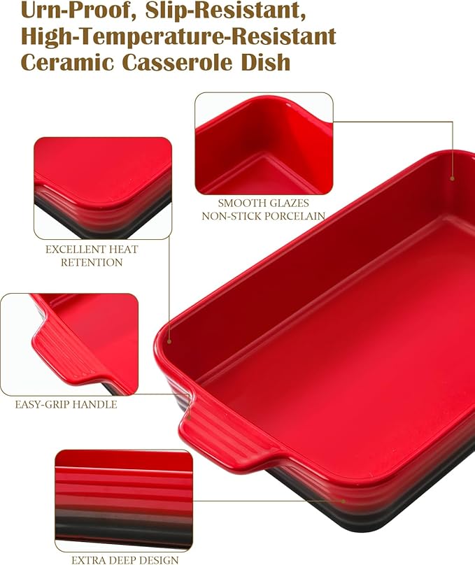 Casserole Dishes For Oven, Heat-Resistant Ceramic Bakeware Set Of 4 Rectangular