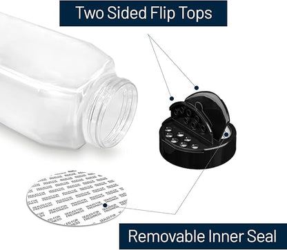 ROYALHOUSE 6 PACK 32 Oz with Black Cap, Plastic Spice Jars Bottles Containers