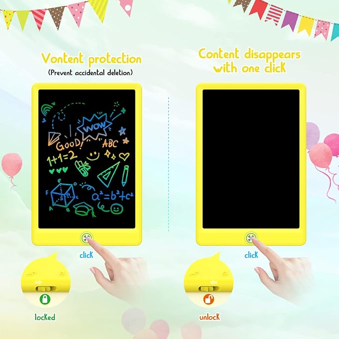 LCD Writing Tablet Doodle Board,12.5 inch Colorful Drawing Pad,Electronic Drawing Tablet, Drawing Pads,Travel Gifts for Kids Ages 3 4 5 6 7 8 Year Old Girls Boys (Yellow)