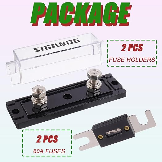 60 Amp ANL Fuse Holder 0/2/4 Gauge Fuse Block with 60A ANL Fuses for Car Audio Truck DIY (2 Pack)