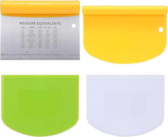 Suanyok Bench Scraper-Stainless Steel Dough Scraper and Flexible Plastic Bowl