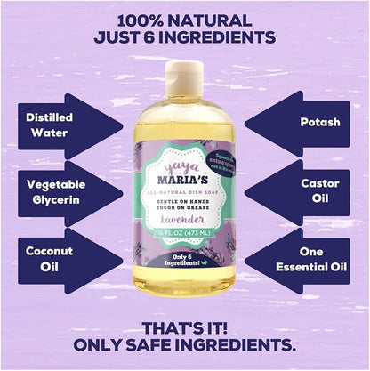 Yaya Maria's Natural Liquid Dish Soap, Only 6 Ingredients, 100% Nontoxic, Compare to Any Other Dish Soap, 3-Pack (Variety Mix)