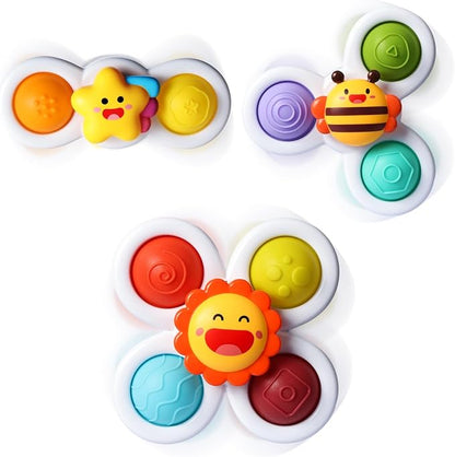 ALASOU 3PCS Pop Suction Cup Spinner Toys for 1 Year Old Boy Girl|Novelty Spinning Tops Toddler Toys Age 1-2|Sensory Baby Bath Toy for Toddlers 1-3|12 18 Months Boy Birthday Gift for Infant