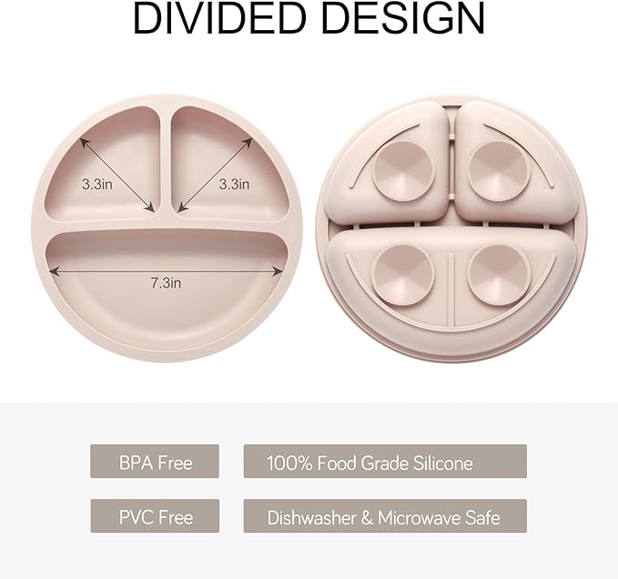 Eascrozn Silicone Feeding Set, 2 Pack Divided Toddler Plates