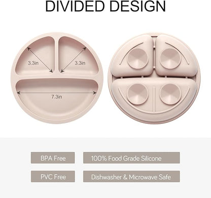 Eascrozn Silicone Feeding Set, 2 Pack Divided Toddler Plates