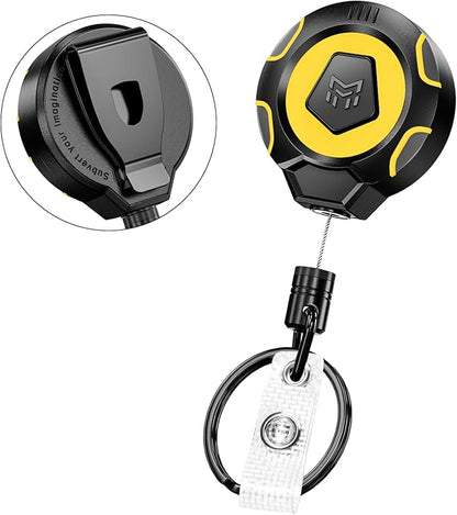MNGARISTA Upgraded Heavy Duty Retractable Keychain with Belt Clip, 10 OZ Retraction, 31.5" Stainless Steel Cord, ID Badge Reel with Badge Strap and Key Ring