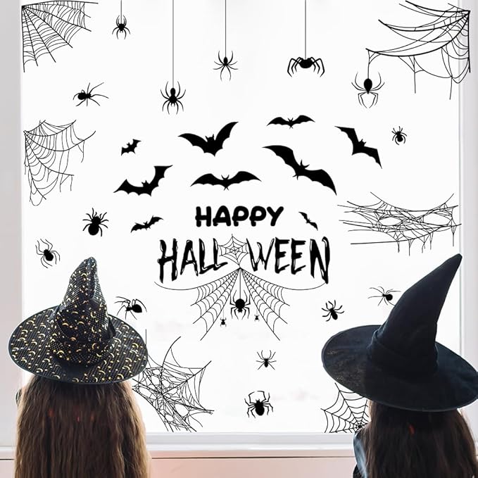 Halloween Bat and Spider Web Window Stickers Set - Horror Decoration Window Door Glass Stickers Ghost House Party Set Home Living Room Windows, Front Door Glass, Office Partitions, Store Showcases