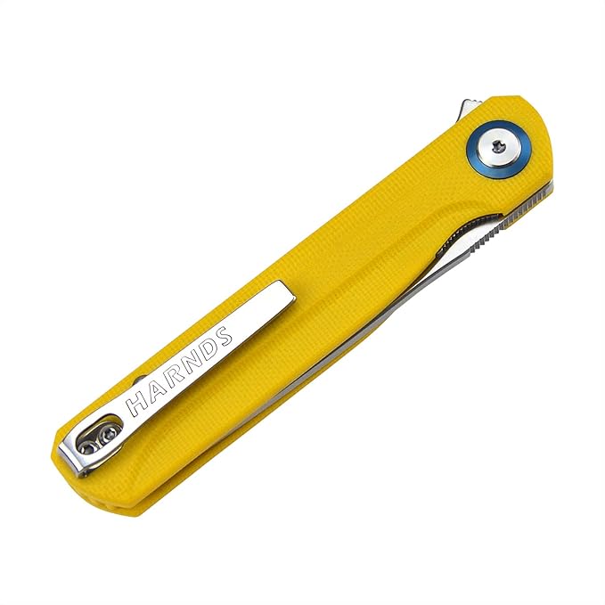 Wind Pocket Knife Flipper Sandvik Steel G10 Handle Folding Knife Ball Bearing with 2-Position Clip for Camping Survival and EDC (Yellow)