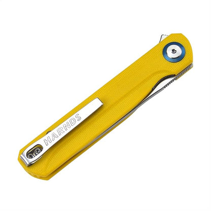 Wind Pocket Knife Flipper Sandvik Steel G10 Handle Folding Knife Ball Bearing with 2-Position Clip for Camping Survival and EDC (Yellow)