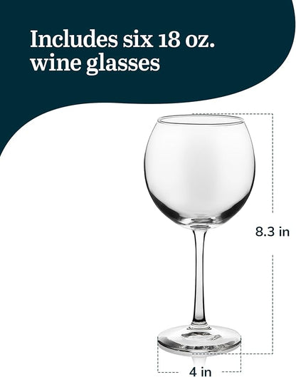 Libbey Vina Red Balloon Wine Glasses, 18.25 Oz Elegant Large Red Wine Glasses Set of 6, Long Stem Glass Wine Glasses for Weddings, Birthdays, and More