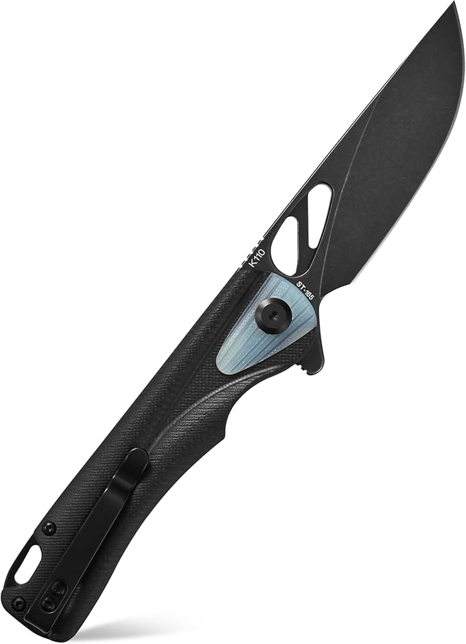 Sitivien ST165 Folding Knife,K110 Steel Blade with G10 Handle EDC Tool Knife Pocket Knife for Outdoor Camping,Hiking,Fishing(Black)