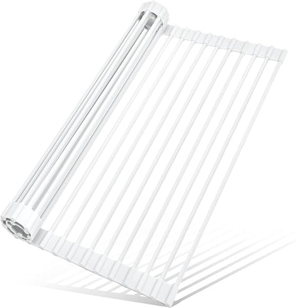 MERRYBOX Roll Up Over The Sink Dish Drying Rack Silicone Wrapped Foldable
