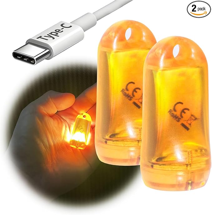 USB Mini LED Lantern, 2 Pack Waterproof EDC Keychain LED Flashlight for Camping, Type-C Rechargeable Battery Small Stick Lamp Puck Dog Collar Torch Light (Orange+Red)