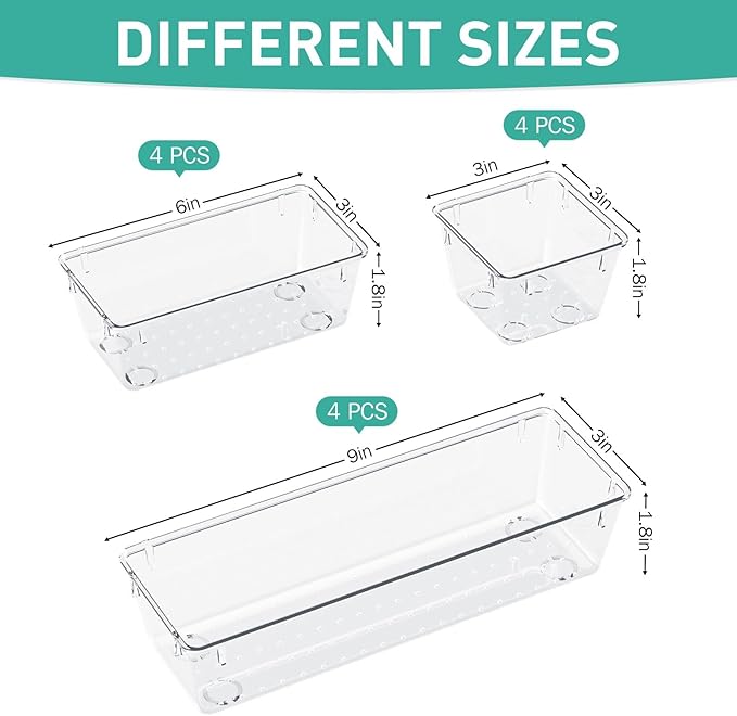 WOWBOX 9 Pack Clear Drawer Organizer Set, Acrylic Drawer Storage Trays