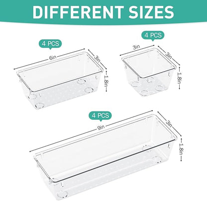WOWBOX 9 Pack Clear Drawer Organizer Set, Acrylic Drawer Storage Trays