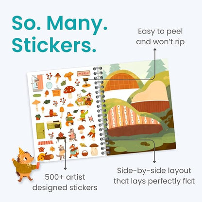 Cozy Homes of Furry Friends Sticker + Coloring Book (500+ Calendar Stickers for Kids & 12 Coloring Pages) Side by Side Activity Book, Fun Sticker Books, Boys & Girls Ages 2-4 4-8, 8-10