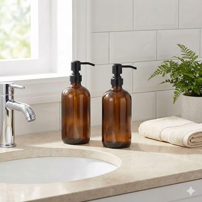 2 Pack Thick Amber Glass Pint Jar Soap Dispenser