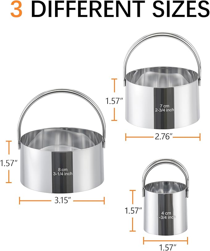 Biscuit Cutter Set with Handle, 3 Piece Stainless Steel Round Cookie Cutter Tool