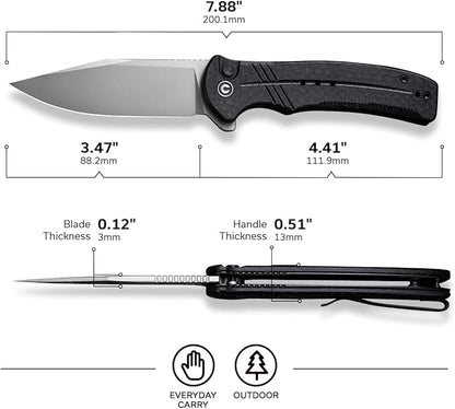 CIVIVI Folding Pocket Knife, Button Lock Flipper Cogent Knife 14C28N Blade Black Micarta Handle for Outdoor EDC Camping C20038D-7