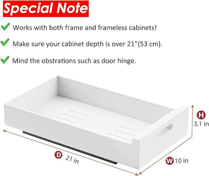 HBL' 2 Pack | 21" Deep Pull Out Cabinet Organizer Adhesive, 10-Inch Wide Sturdy Carbon Steel Roll-Out Drawers for Face Frame or Frameless Cabinets,Slide-Out Shelves for Pantry.