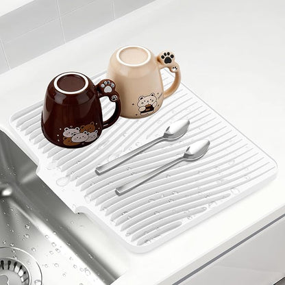 Silicone Dish Drying Mat for Kitchen Counter, Dish Drying Pad, Non-Slip Drain