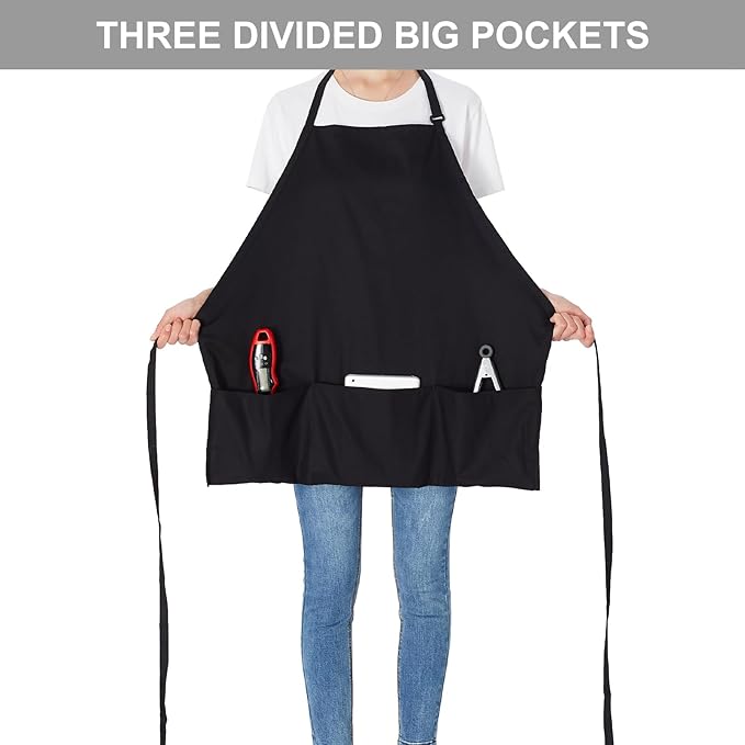 Jubatus 2 Pack 3 Pockets Adjustable Bib Apron 65% Polyester 35% Cotton Fabric