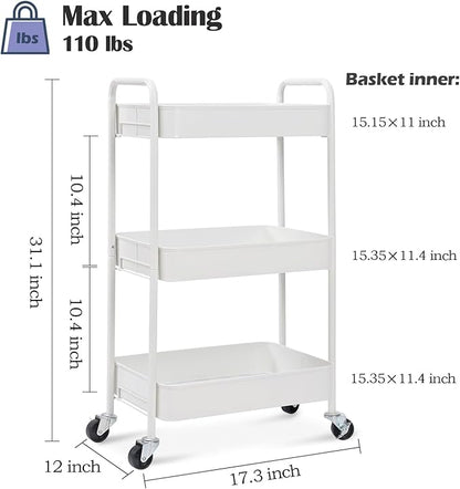 TOOLF 3-Tier Metal Rolling Cart