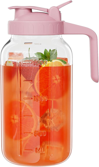 Glass Mason Jar Pitcher, 64 oz Wide Mouth Jug