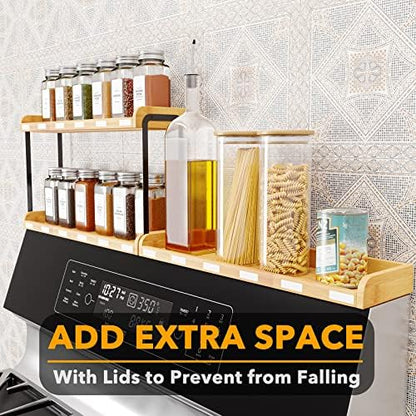 SpaceAid 30" Wide Kitchen Shelf Organizer for Stove, Magnetic Bamboo Spices Shelf for Home Stove Kitchen Storage Organization (Fit for Flat Top Only, 2-Tier)