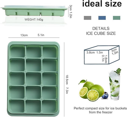Ice Cube Trays Set of 3, Easy Release 15 Flexible Silicone Ice Cube Molds