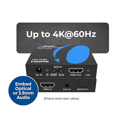 OREI 4K HDMI Audio Embedder, Audio Embedder Inserter Digital Analog Audi + DVI