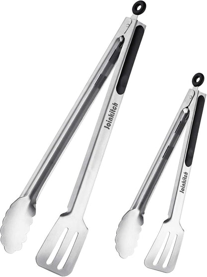 16-inch & 12-Inch Grill Tongs for Cooking BBQ Heavy Duty Extra Long Grilling Tongs, Premium Set 2 pack