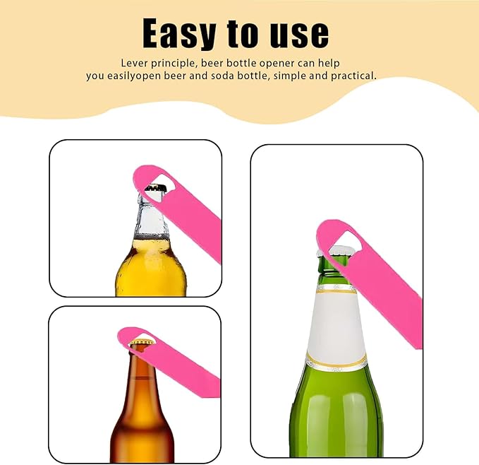 3 Pcs Pink Stainless Steel Heavy Duty Flat Bottle Openers, 7 Inch Solid Beer