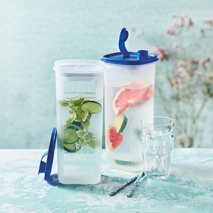 Tupperware Slim Line 2-Pitcher Set in Blue, Dishwasher Safe and BPA Free