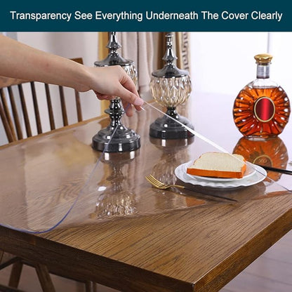 Multi Size 1.5mm Thick Custom Clear Rectangular PVC Table Protector Plastic Tablecloth Furniture Protective Cover Wooden Desk Top Coffee Dining Wood Furniture Buffet End Countertop Mat 40x90 inch