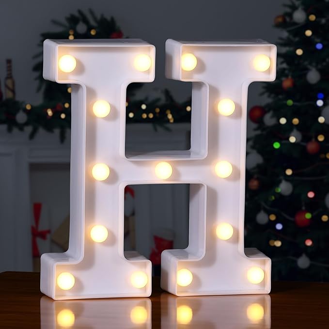 Foaky LED Letter Lights Sign Marquee Light Up Letters Sign for Night Light Wedding/Birthday Party Battery Powered Christmas Lamp Home Bar Decoration(H)