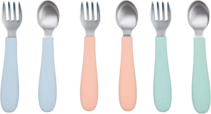 WeeSprout Toddler Utensils, 3 Forks & 3 Spoons, 18/8 Stainless Steel & Food Grade Silicone, Thick Easy-Grip Handles, Perfect Length For New Self Feeders, Gentle On Gums & Teeth, Dishwasher Safe