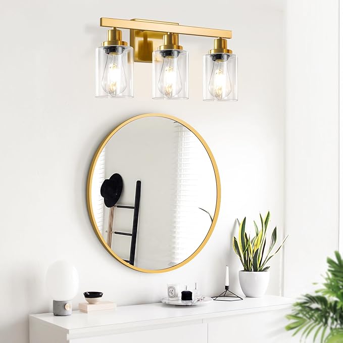 DIKAIDA 3 Light Gold Bathroom Light Fixtures, Bathroom Vanity Light Over Mirror