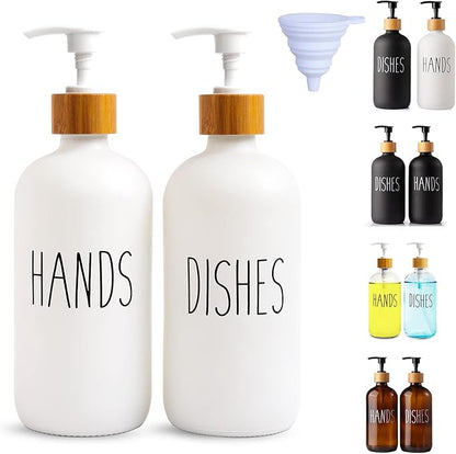 LOOCHICA 2 Pack White Glass Soap Dispenser Set