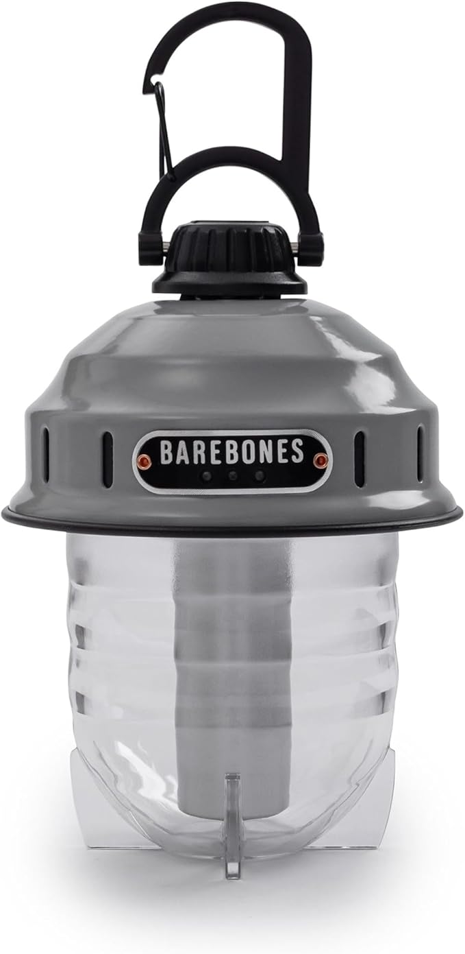 Barebones Beacon Hanging Light ??State Grey, Rechargeable LED Camping Lantern with Adjustable Brightness ??Weatherproof Vintage-Style Hanging Lantern for Outdoor Adventures and Year-Round Use