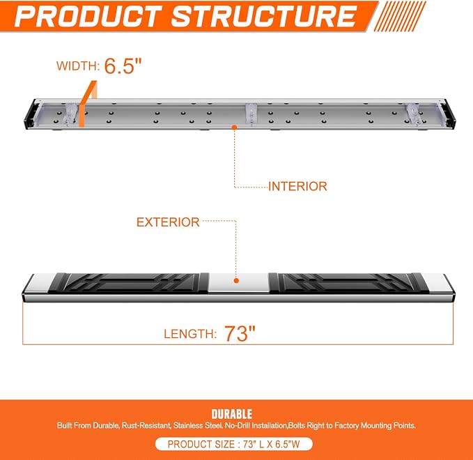 PM PERFORMOTOR 6.5" Running Boards Compatible with 2020 2021 2022 2023 2024 2025 Ford Explorer Lincoln Aviator, Pair of Stainless Steel Side Rails Step Bars with 6 Pcs Brackets, Polished Chrome