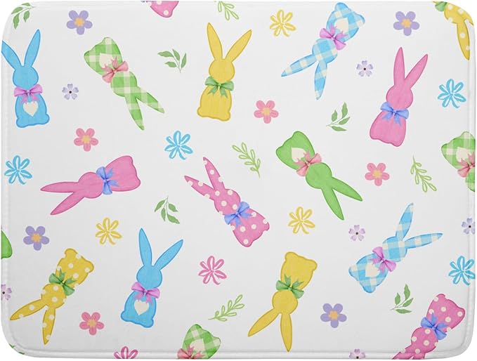 Easter Dish Drying Mat for Kitchen Counter Cute Bunny Floral Holiday Microfiber