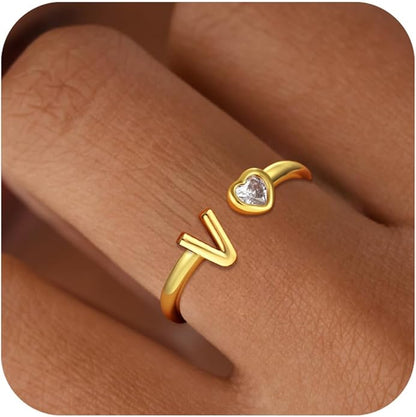 C-leen Gold Initial Rings for Girls Women - Dainty 18K Gold Plated Adjustable Letter Rings Teen Girls Gifts Trendy Stuff Initial Ring Teen Girl Birthday Gift for Girl Non Tarnish