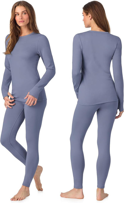 Cuddl Duds Womens Fleece Lined Thermal Base Layer Set – Long Sleeve Shirt & Leggings for Cold Weather – Lounge Set for Women