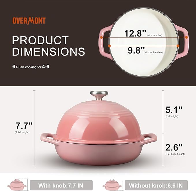 Overmont Enameled Cast Iron Bread Oven - 6QT Bread Dutch Oven