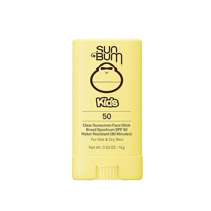Sun Bum Kids SPF 50 Clear Face Stick Sunscreen - Wet or Dry Skin Application Broad Spectrum Sunscreen with Vitamin E - Hawaii Act 104 Compliant (Without Octinoxate & Oxybenzone) - Travel Size 0.53 oz