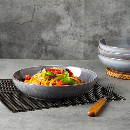 AmorArc 8.5'' Large Pasta Bowls, 36oz Stoneware Pasta Serving Bowls Set of 6 for Kitchen, Wide Bowls for Pasta,Salad,Fruit,Oatmeal, Microwave Safe, Reactive Glaze-Gray