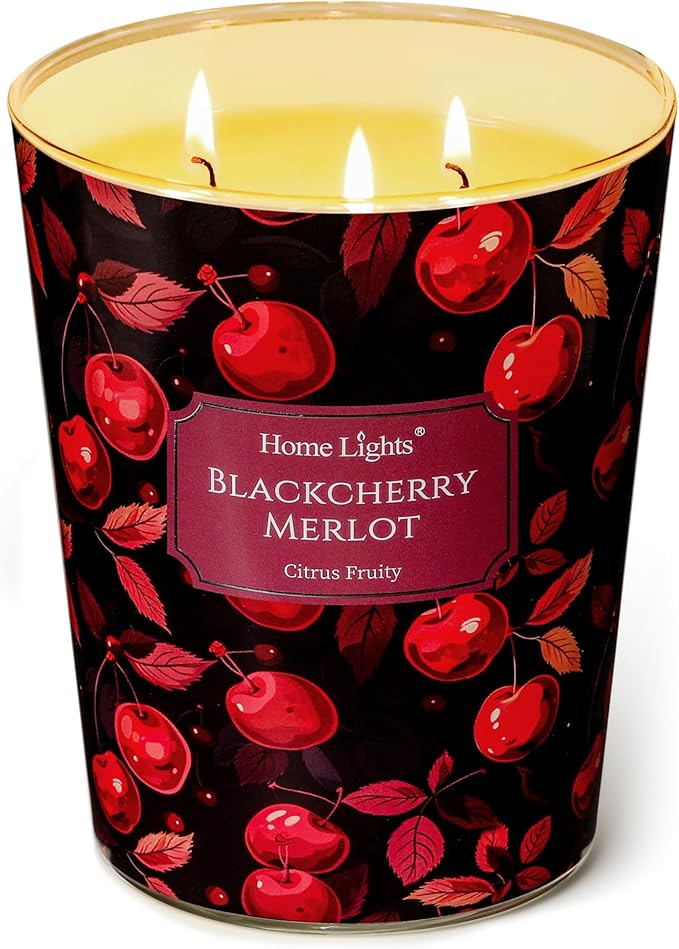 HomeLights Soy Wax Candles for Home Scented, 3-Wick Candles in Blackcherry Merlot Scented, Aromatherapy Candles Gift for Parties, Relaxing, Eclectic Mixed Styles, 34oz
